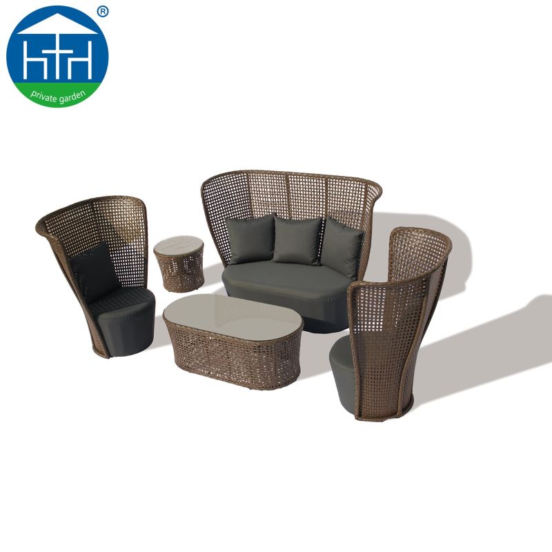 Art Design Livingroom Deck Sofa Set with Coffee Table PE Rattan Wicker Furniture