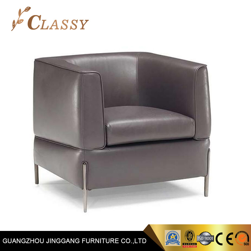 Living Room Leather Leisure Armchair with Leather Finish and Stainless Steel Legs