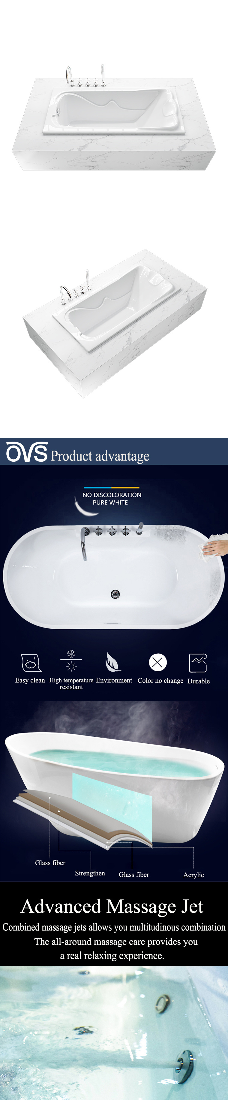 High Quality 1 Person Acrylic Embedded Bathtub Hot Tub for Apartment