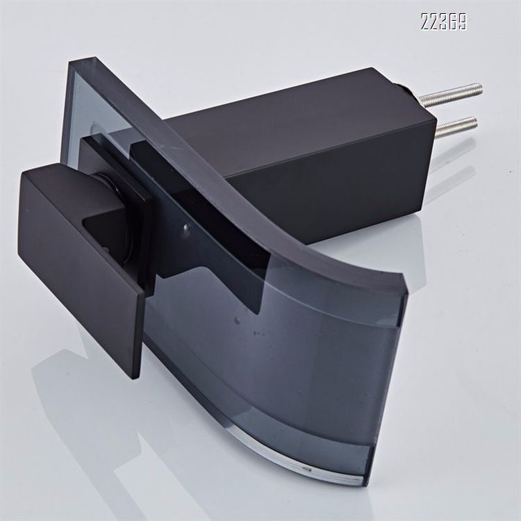Single Handle Glass Waterfall Matte Black Faucet for Basin