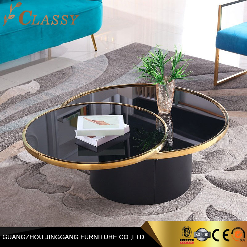 Nordic Style Black Tempered Glass Circular Coffee Table