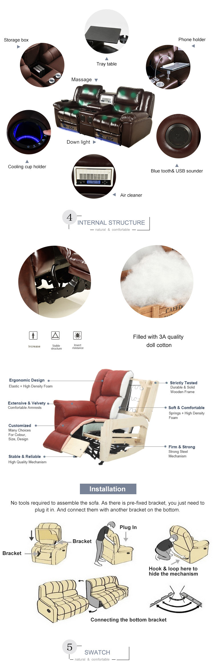 European Style Contemporary Modern Fabric Recliner Sofa Chair