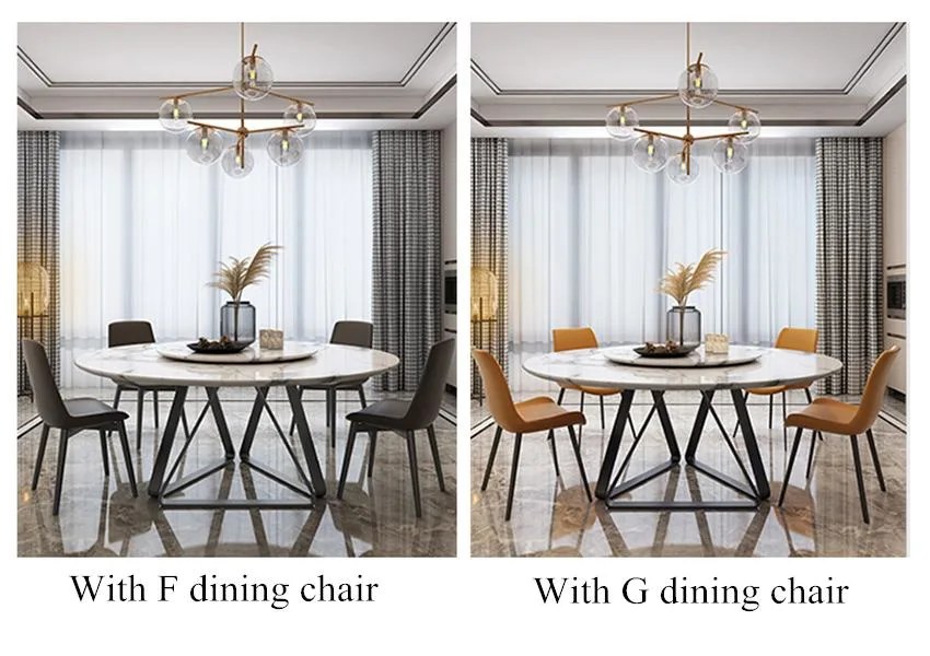 Small Apartment Home Dining Round Table with Turntable Nordic Marble Round Dining Table and Chair Combination