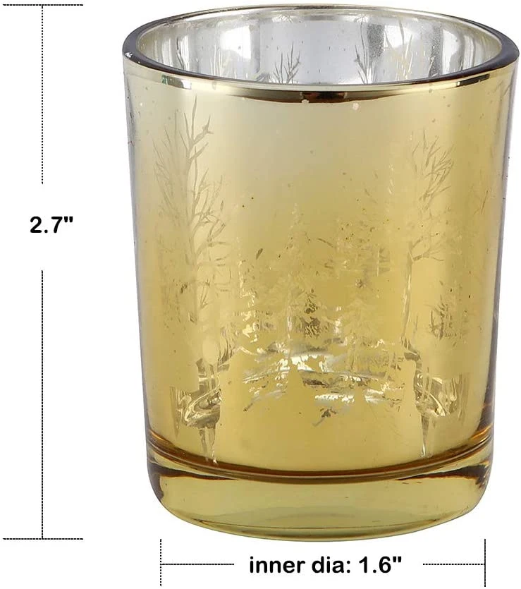 4-Piece Set Mercury Glass Candlestick Christmas Glass Candle Cup Glass Jars for Home Decoration
