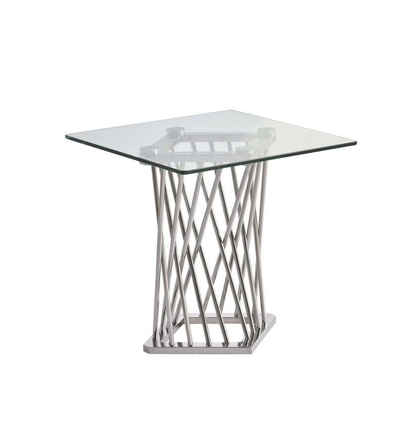 Round Tube Stainless Steel Dining Table with Glass Top