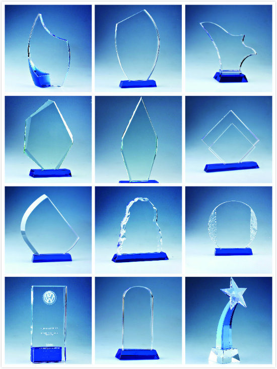 Heart Shaped Desktop Crystal Glass Trophy Award with Clock