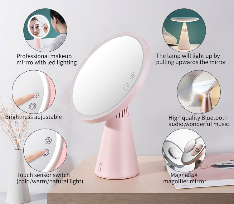 Table Lamp LED Makeup Mirror with Removeable 5X Magnifying Mirror
