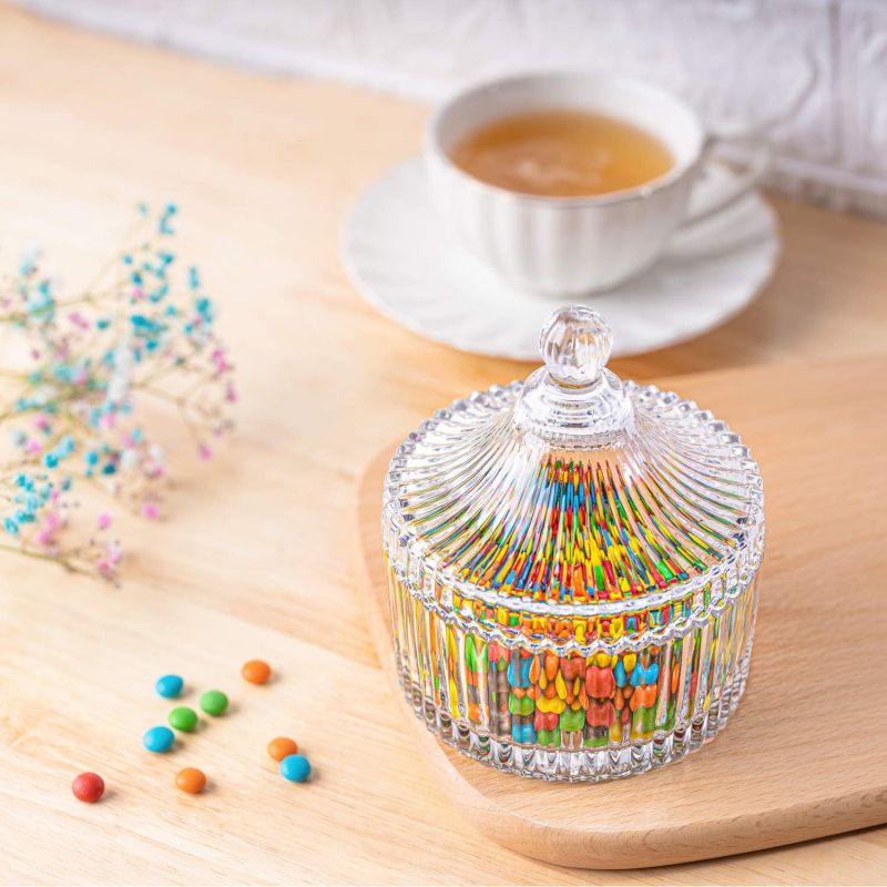 Glass Candy Jar with Lid Decorative Candy Bowl for Home Office Desk