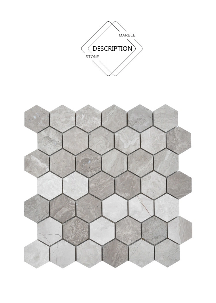 Grey Wood Marble Mosaic Tile Marble Mosaic 24X24 Tiles Hexagon Mosaic