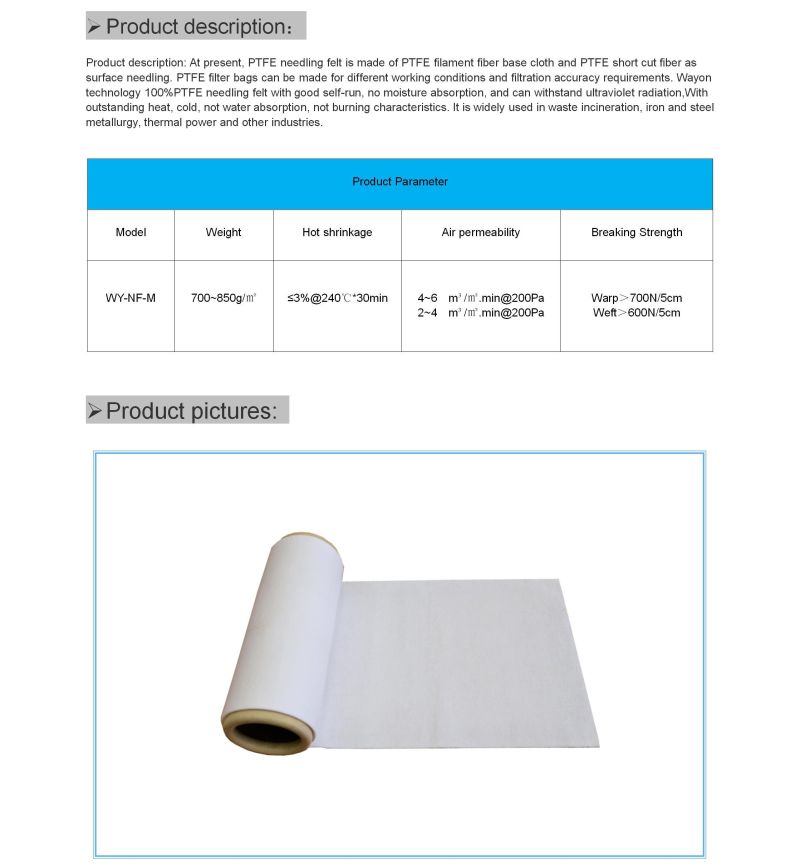 Filter Fabric for Filter Bag 100% PTFE Needle Felt