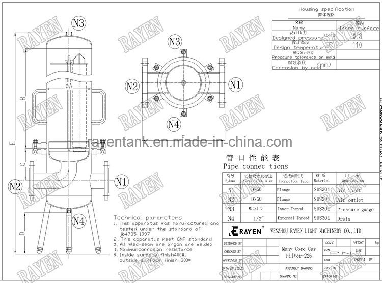 SUS304 or 316L Industrial Steam Filters Air Filter Cartridge