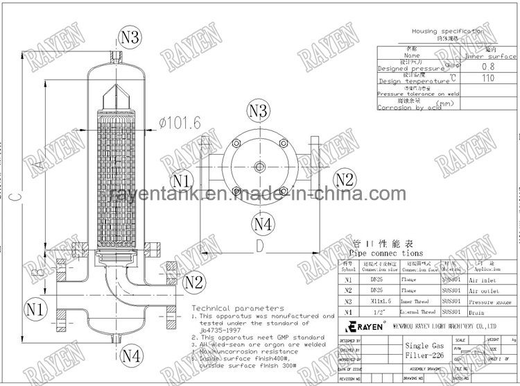 SUS304 or 316L Industrial Steam Filters Air Filter Cartridge