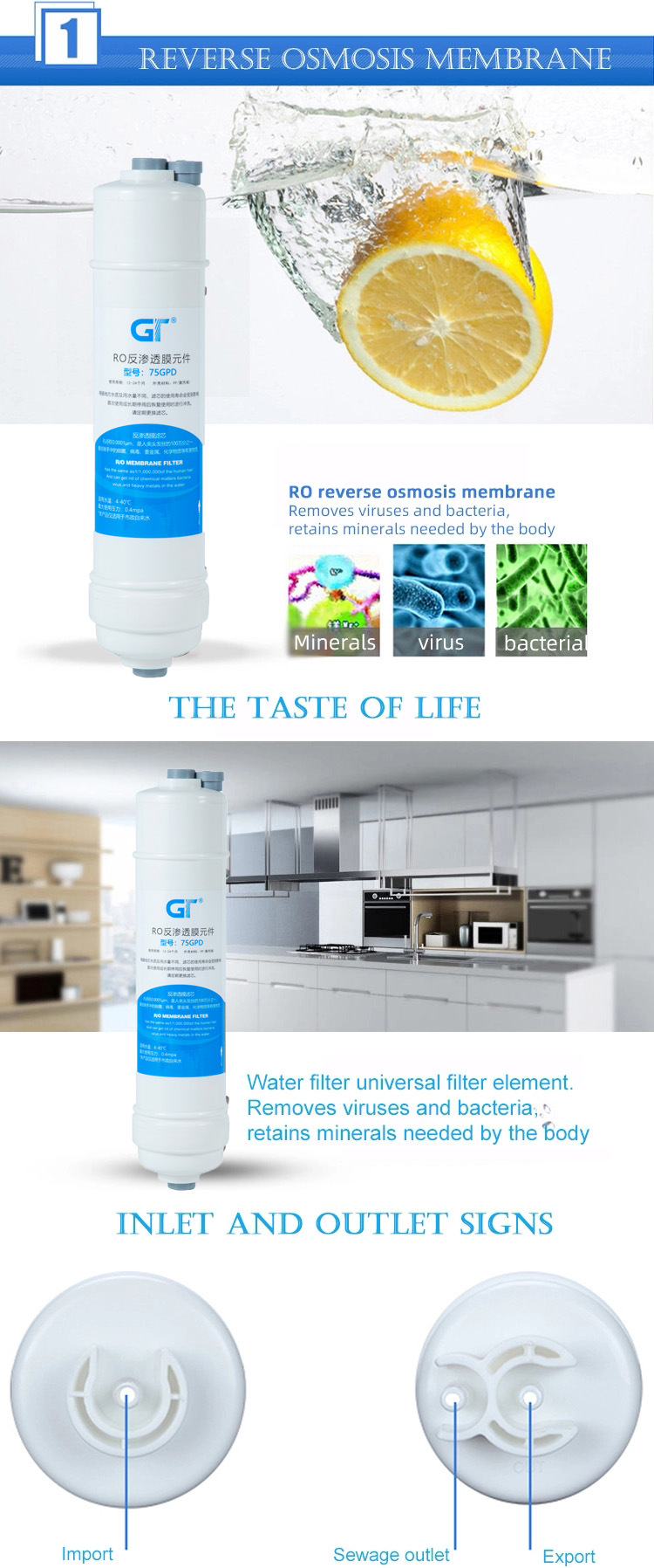 Residential 50/75/100 Gpd RO Water Membrane Filter Manufacturers Price