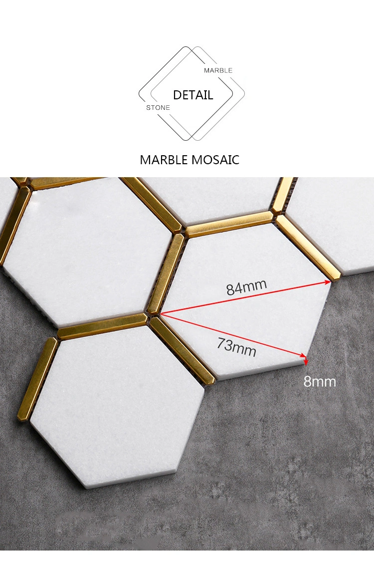 Greek Crystal Stainless Steel Marble Mosaic Tile Hexagon Mosaic Marble Mosaic 24X24 Tiles