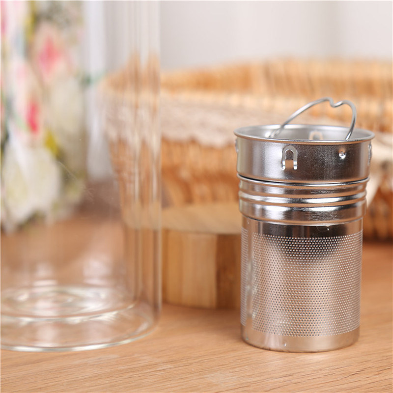 Glass Water Cups with Stainless Steel Filter and Bamboo Lid