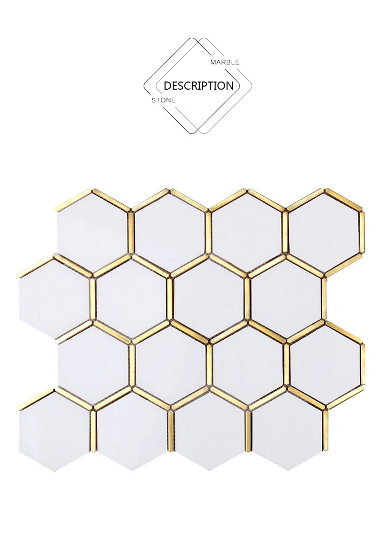 Greek Crystal Stainless Steel Marble Mosaic Tile Hexagon Mosaic Marble Mosaic 24X24 Tiles