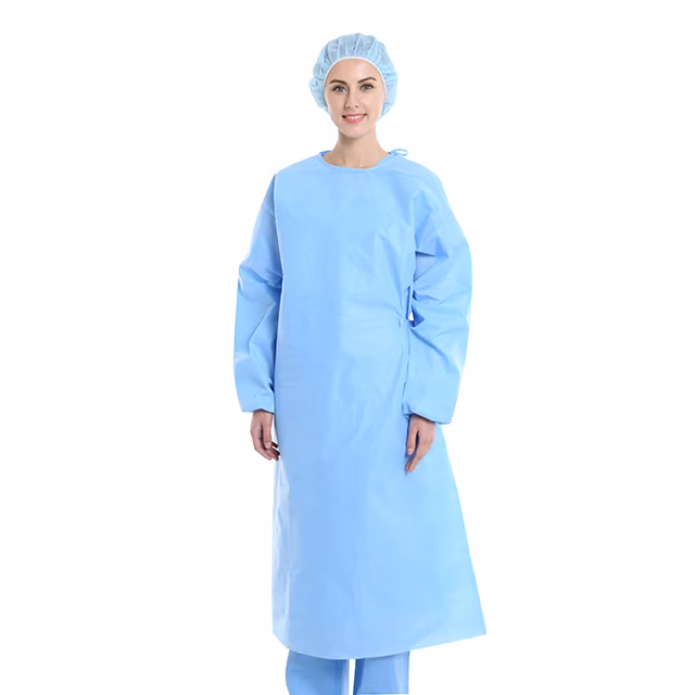 Sterile PP/SMS/PE Coated Surgical Isolation Gown Fluid Resistance Fire Retardant
