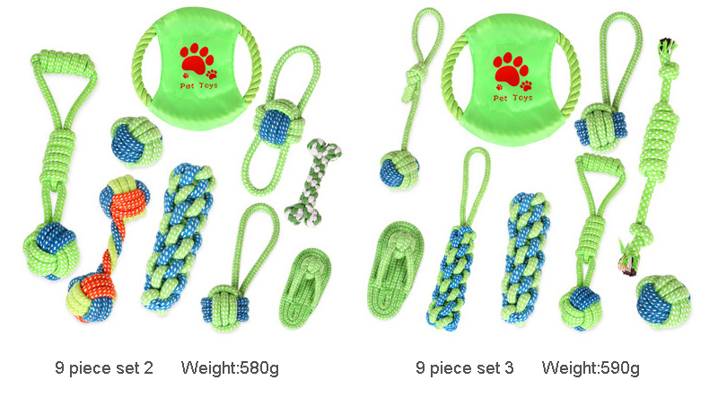 Fatory Direct 9 Piece Set Pet Cotton Chew Rope Toy for Dogs and Cats