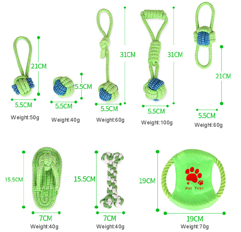 Fatory Direct 9 Piece Set Pet Cotton Chew Rope Toy for Dogs and Cats