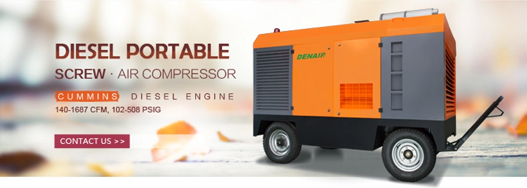 110~1200cfm 2/4 Wheels Mobile Portable Cummins Diesel Engine Air Compressor