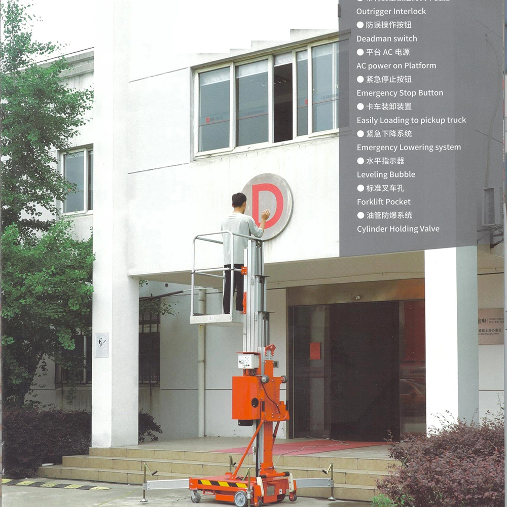 Construction Works Electric Man Lift Platform Technical Support Aluminium Portable Electric Vertical Mast Man Lift
