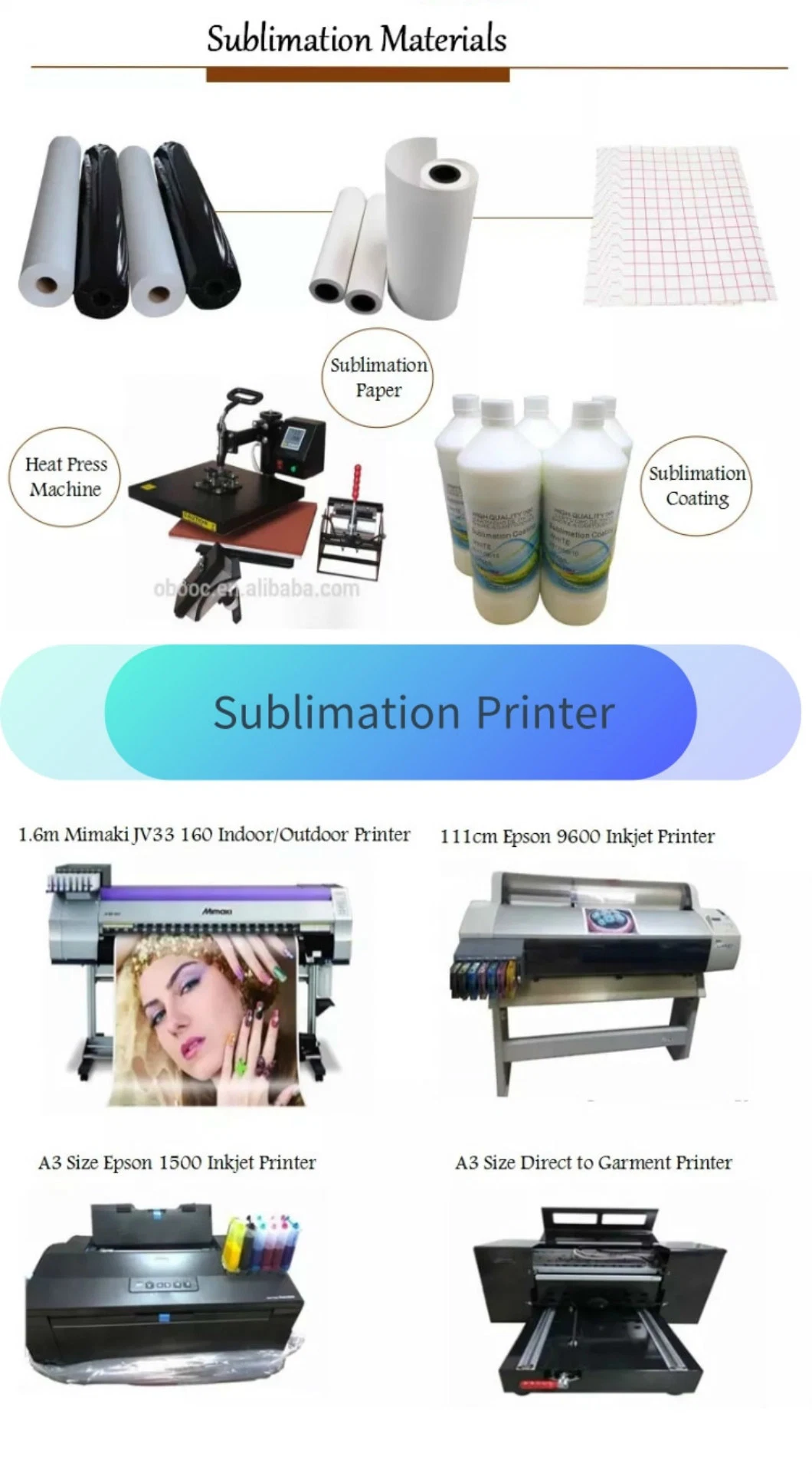 Obooc Sublimation Ink for Epson Printer for Heat Transfer