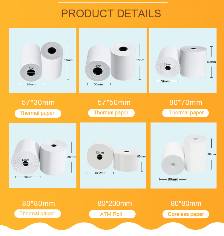 BPA Free 58mm 3 1/8 X 230 80X80mm 57X40 Pre Printed Thermal Paper Rolls From Sailing Paper
