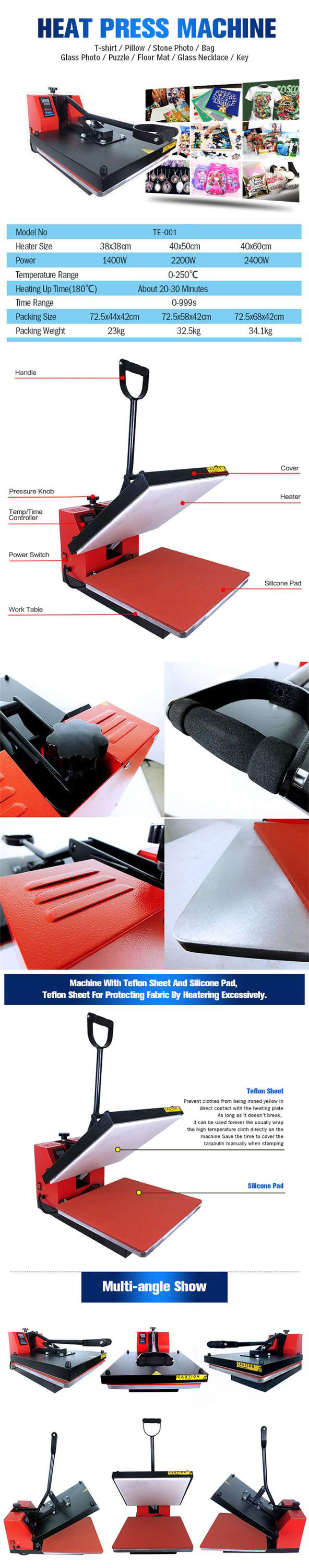 38*38cm T-Shirt Sublimation Heat Press Transfer Printing Machine