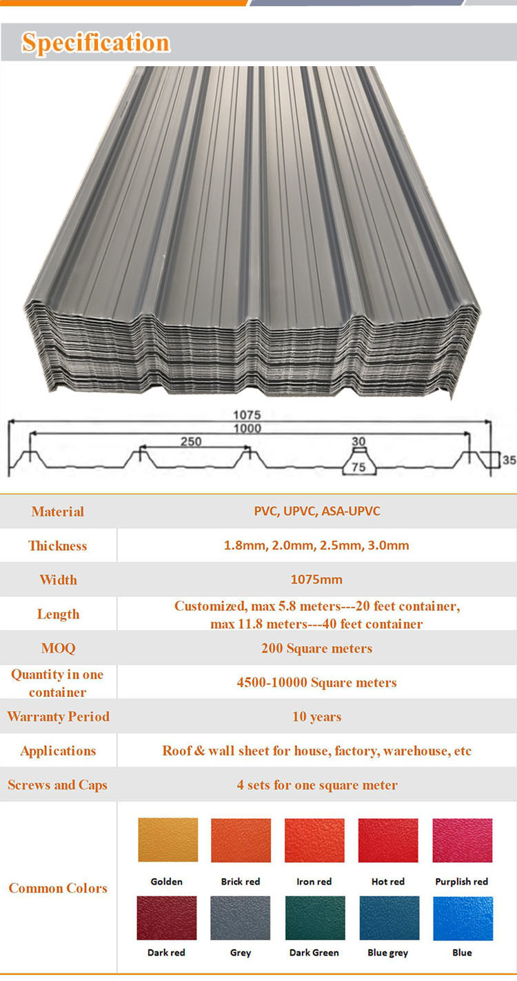 Heat Resisting PVC Roofing Tile for Trade Market