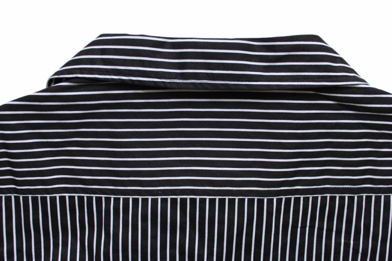 Short Sleeves Shirts Black and White Stripe Shirts for Men