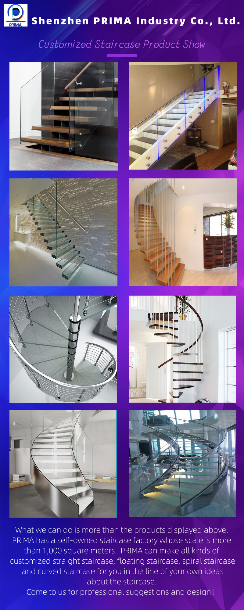 Latest Design Professional Customized Floating Glass/Wood Treads Staircases