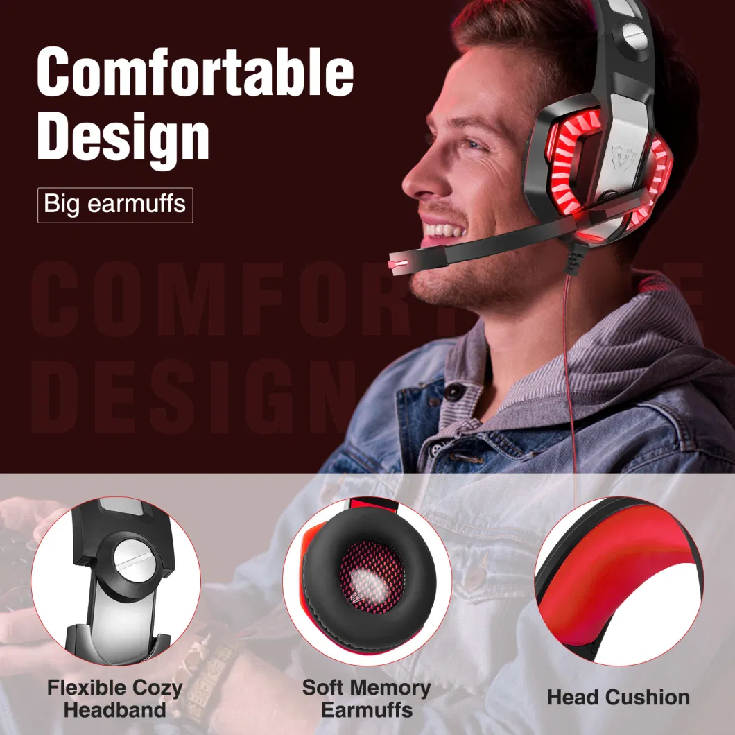 Gaming Headset with Mic Stereo Headphone Volume Control Soft Earmuffs Bass Surround Over Ear Games Headset