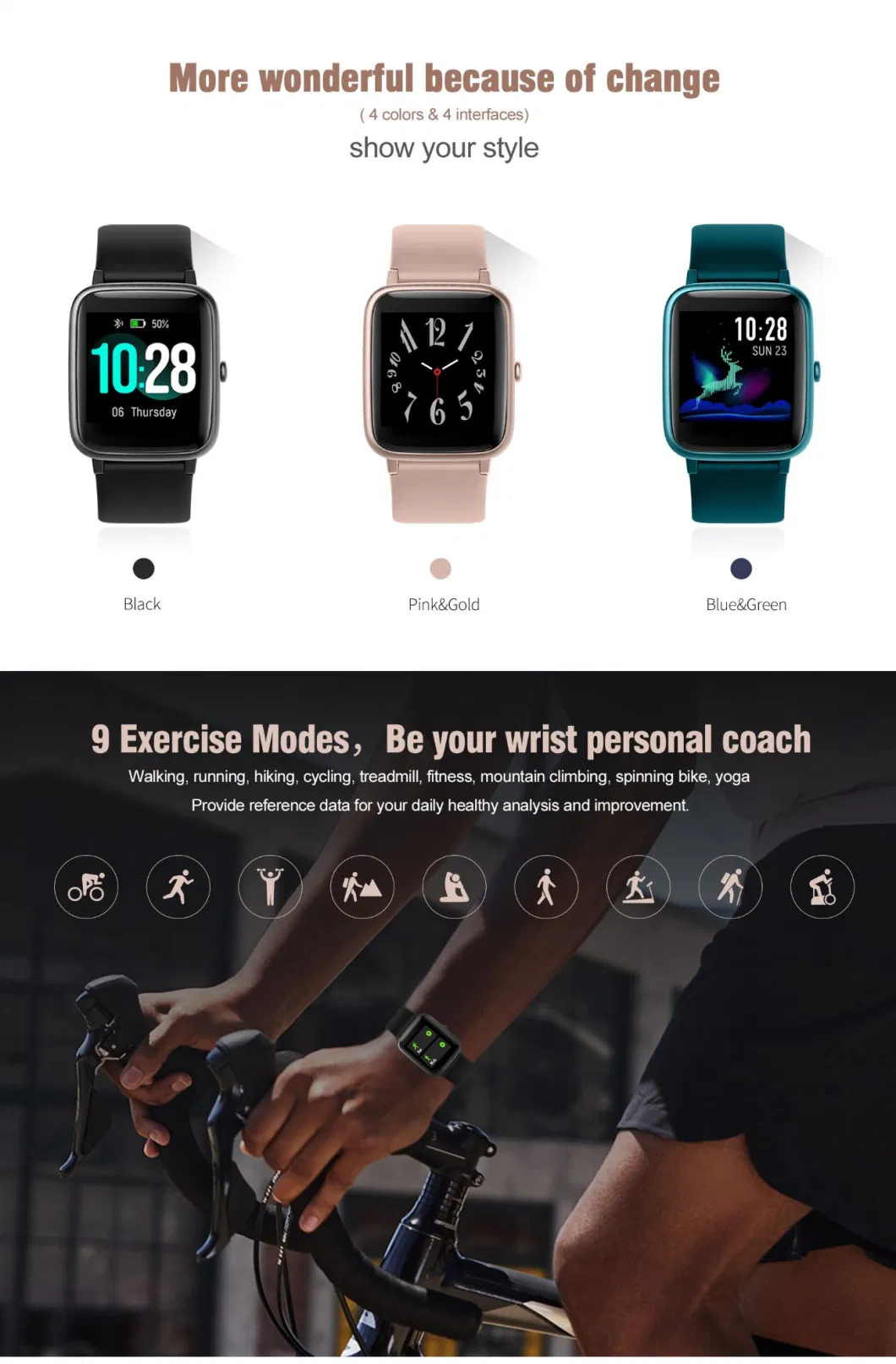 Fitness Tracker Heart Rate Monitor, Smartwatch for Android Phones and Ios Phones