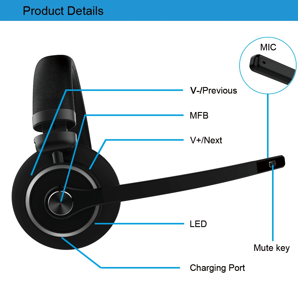 Leather Headband Noise Cancelling Microphone Bluetooth Headset M91 One Ear Headphones