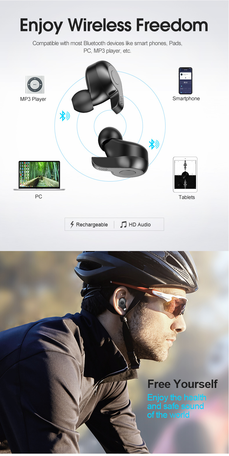 5.0 Sports Business Wireless Mobile Handsfree Magnetic Bluetooth Earbuds Headset Headphone Earphone