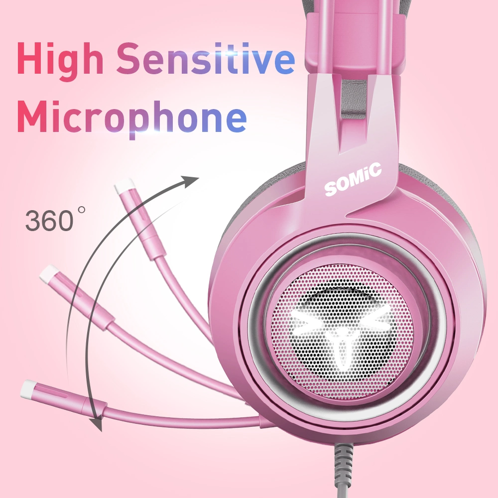 Somic G951 Pink Lovely Cat Ear PC Gaming Headset Headphone USB Plug for Computer Support OEM