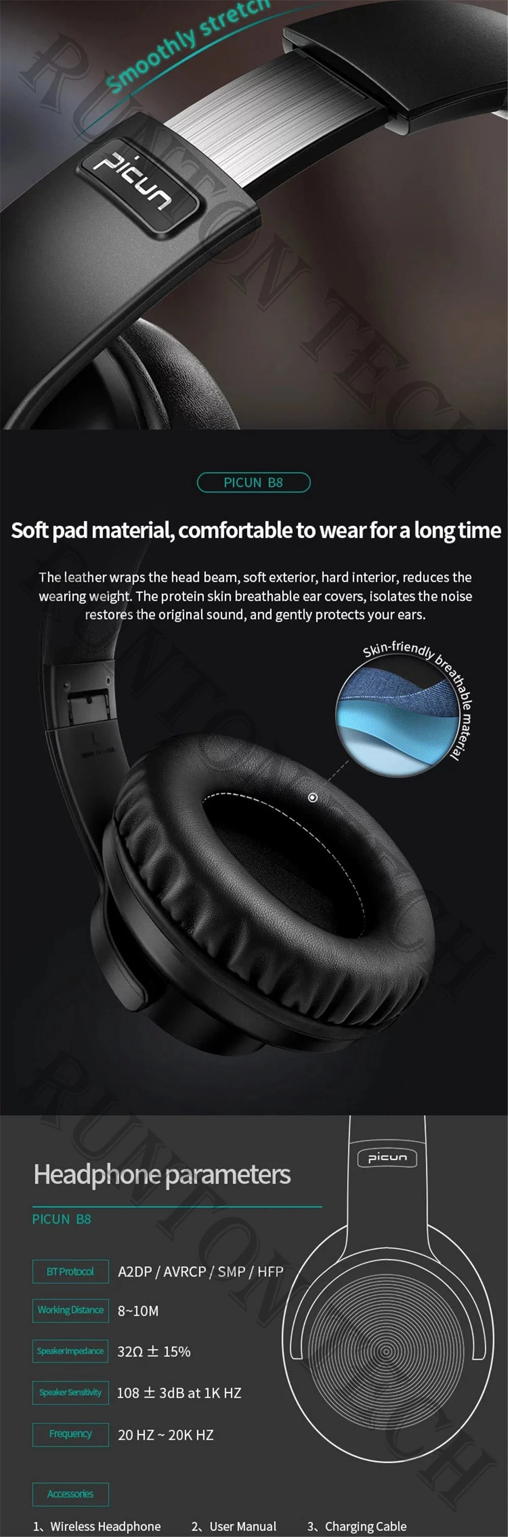 B8 Metal Bass Stereo Headphones Bluetooth 5.0 Foldable Rotating Noise Cancelling Headset