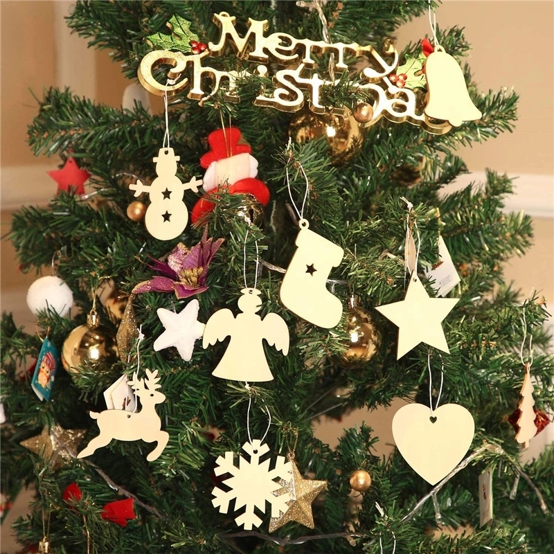 Unfinished Wooden 3D Christmas Pendant Paintable Blank Hanging Home Christmas Decoration