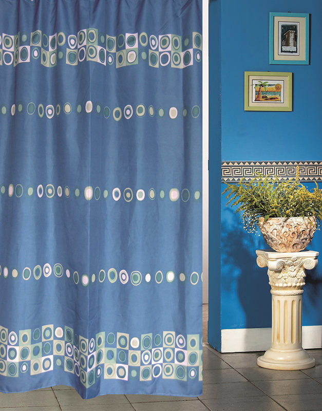 Blue Sea Circle Design Fabric Shower Curtain
