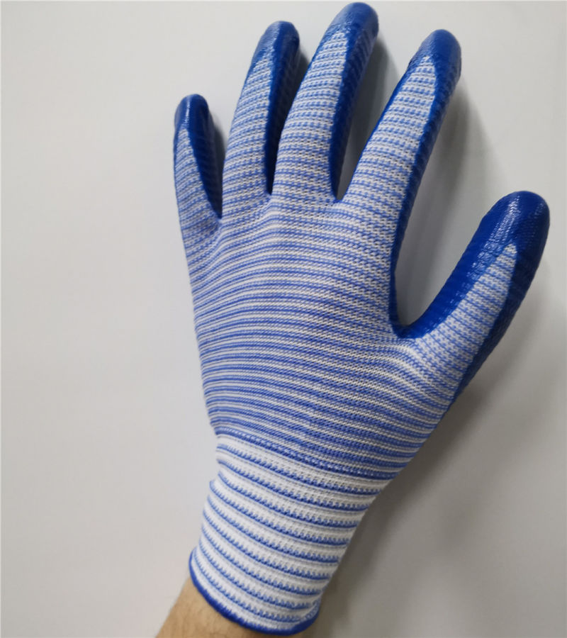 White Mix Blue Polyester Nitrile Safety Coating Working Glove