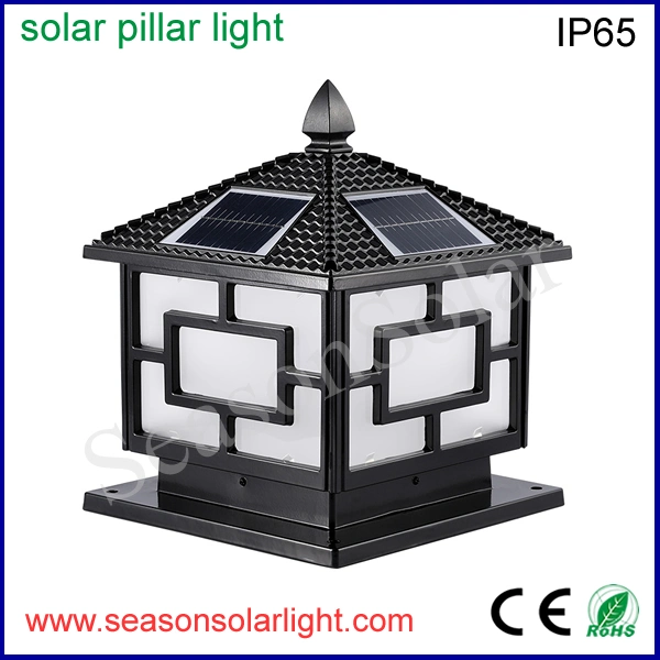 Classical Solar Product LED Outdoor Lighting 5W Solar Pillar Light with Bright Warm + White LED Light