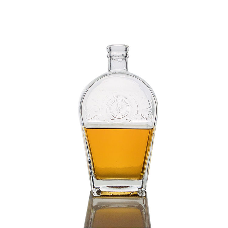 750ml Crystal White Round Flat Empty Tequila Glass Bottle for Sale