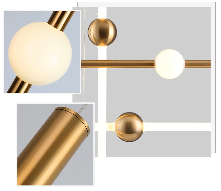 Simple Style White Gold Iron Tube Glass Ball Chandelier Pendant Light