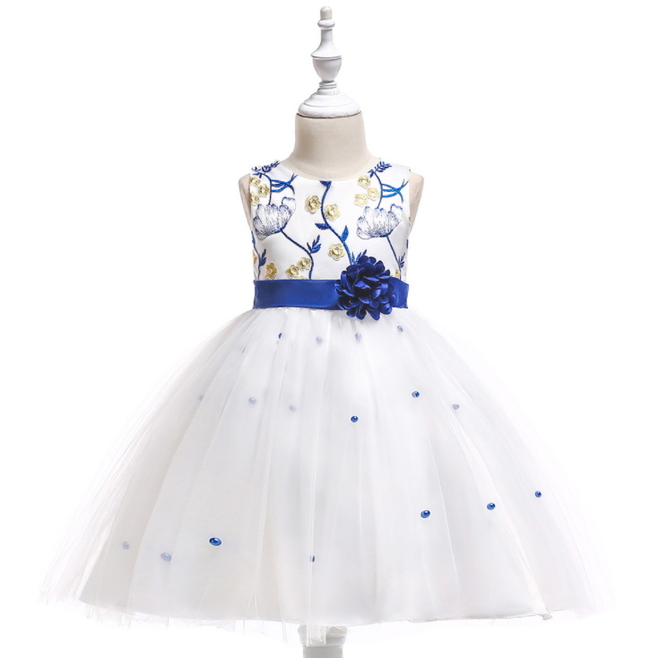 Flower Embroidery Girl Dress Gold and White Wholesale
