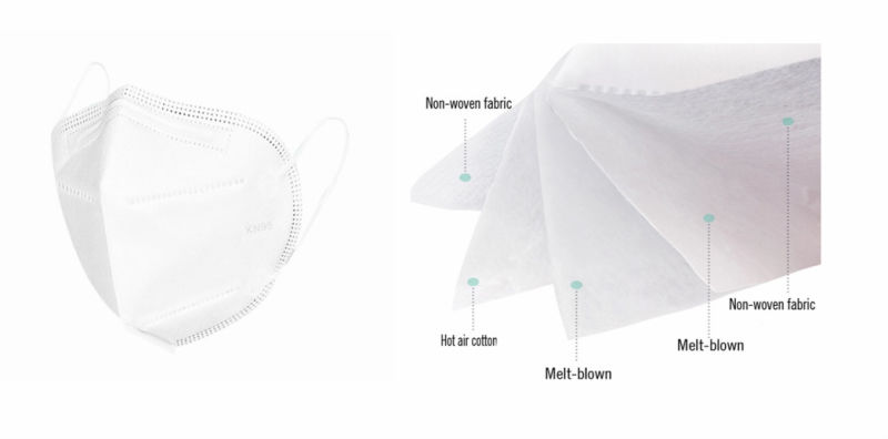 Disposable Protective Face Mask FFP2-Nr 5 Layers KN95 Bfe95% Filtering Half Mask in White