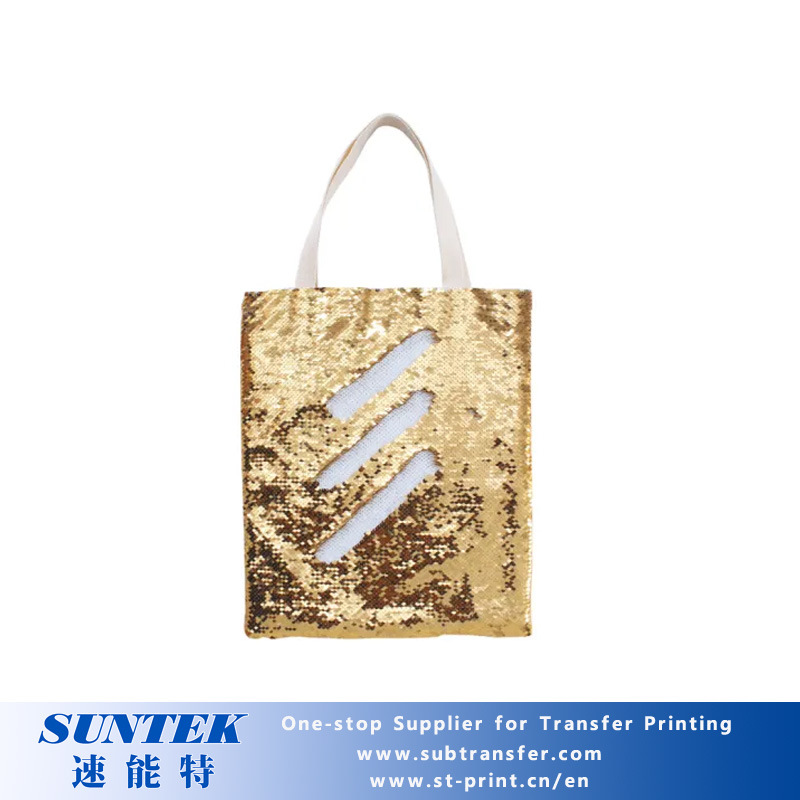 Sublimation Blank Sequin Double Layer Tote Bag (Gold/white)