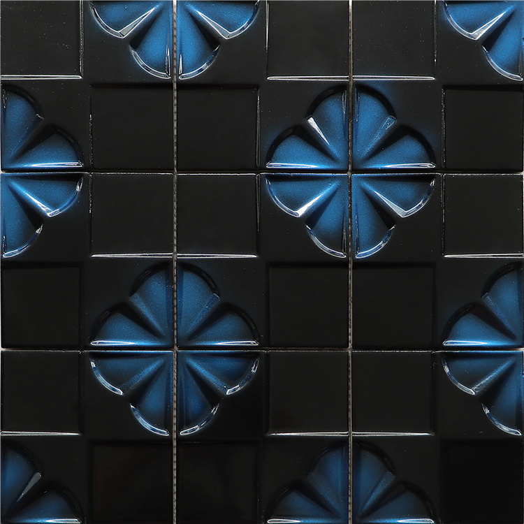Blue Color Glossy Pure Cement 3D Hexagon Tile Mosaic