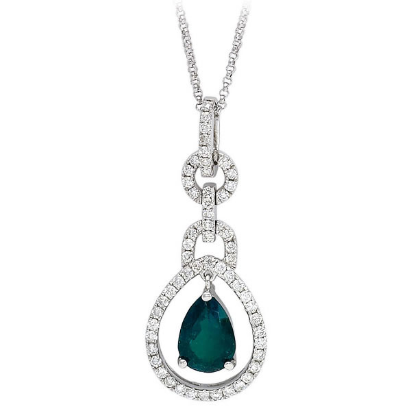 14k White Gold Over Silver Emerald Pear Diamond Pendant