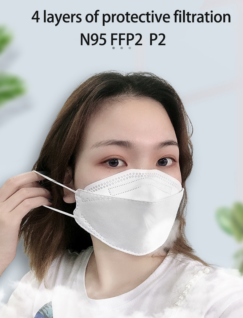 Wholesale Ce Certified FFP3 Face Mask Nonwoven 4ply White Fish Type Dust Mask