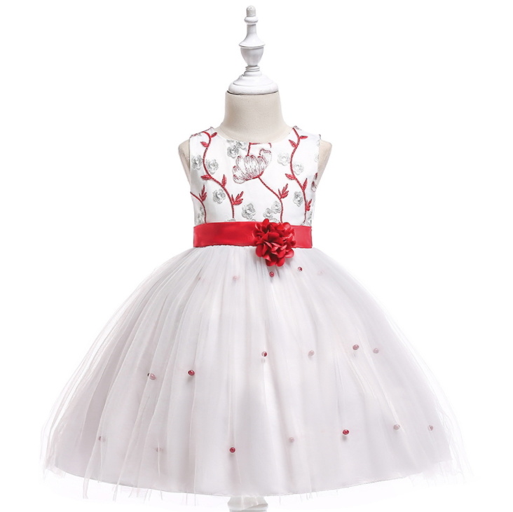 Flower Embroidery Girl Dress Gold and White Wholesale